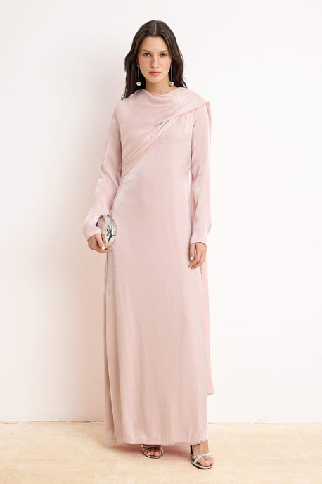 Rosa, flaches, langes, schickes/abendliches A-Linien-Kleid für Damen - Image 4