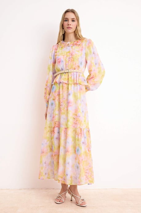 Langes, geblümtes Maxikleid für Damen, lässig/alltagstauglich, A-Linie, Hijab-Stil - Image 1