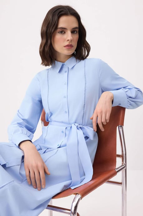 Marineblaues, flaches Maxikleid in A-Linie mit Hijab-Schnitt für Damen - Image 4