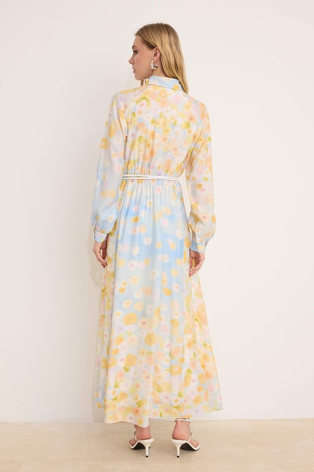 Marineblaues, geblümtes Maxikleid für Damen, lang, lässig/alltagstauglich, A-Linie, Hijab-Schnitt - Image 3
