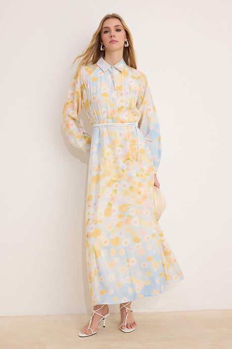 Marineblaues, geblümtes Maxikleid für Damen, lang, lässig/alltagstauglich, A-Linie, Hijab-Schnitt - Image 4