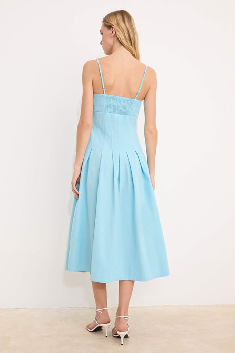 Damen marineblaues, flaches, ärmelloses Midi-Kleid im Skater-Stil für Freizeit und Alltag - Image 3