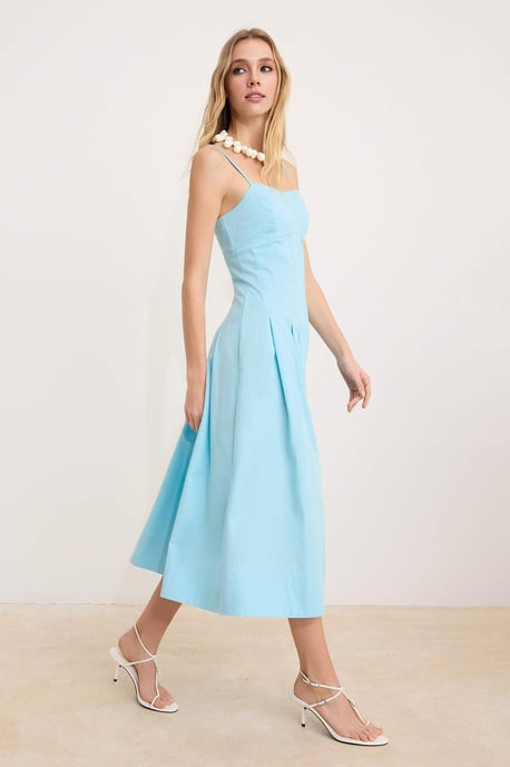 Damen marineblaues, flaches, ärmelloses Midi-Kleid im Skater-Stil für Freizeit und Alltag - Image 4