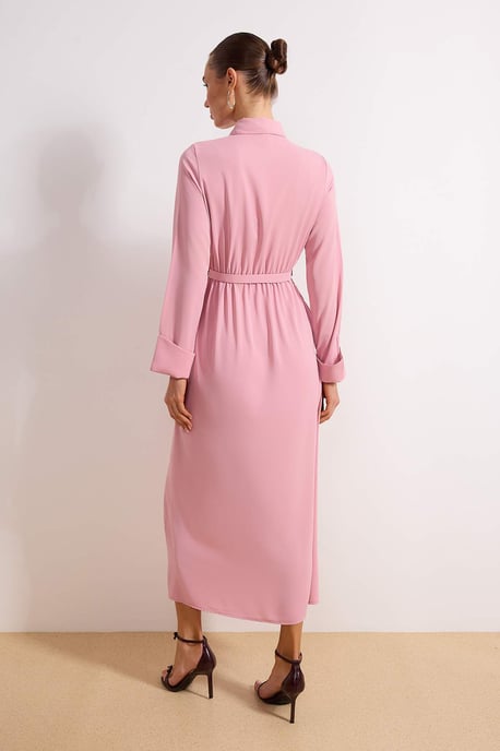 Rosa, flaches, langes, lässiges/alltagstaugliches A-Linien-Hijab-Kleid für Damen - Image 3