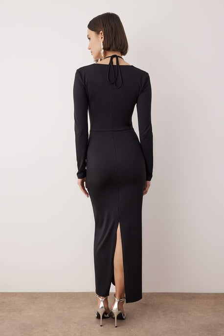Unifarbenes, langes, figurbetontes Maxi-Cocktailkleid für Damen - Image 3