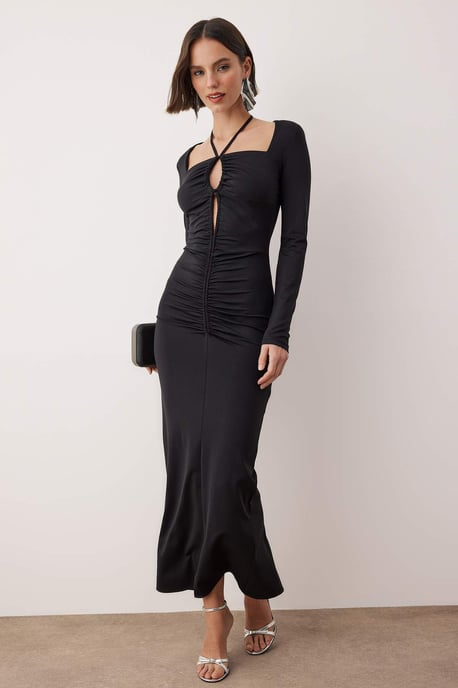 Unifarbenes, langes, figurbetontes Maxi-Cocktailkleid für Damen - Image 4