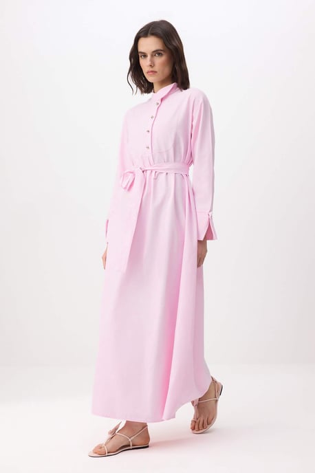 Rosa Maxikleid mit flachem, langem A-Linien-Schnitt und Hijab-Stil für Damen - Image 1