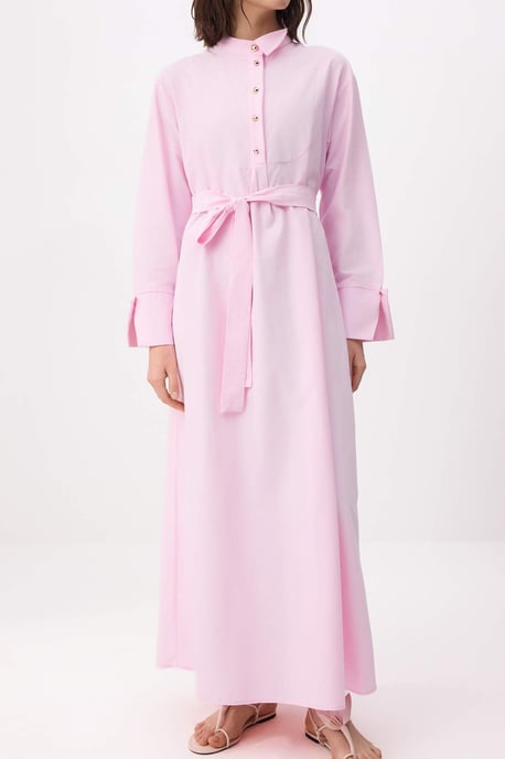 Rosa Maxikleid mit flachem, langem A-Linien-Schnitt und Hijab-Stil für Damen - Image 2
