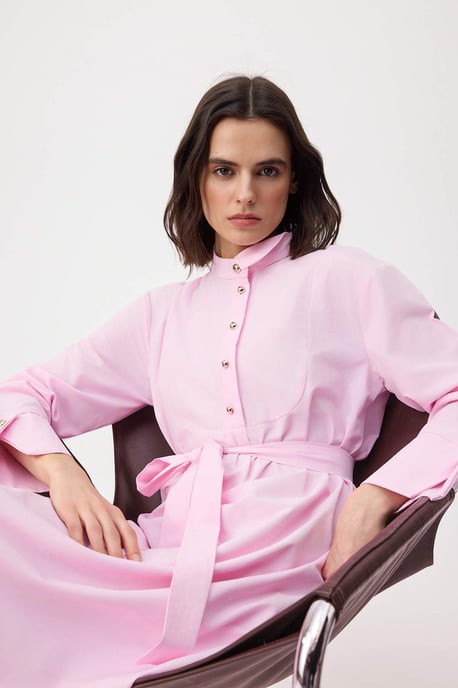 Rosa Maxikleid mit flachem, langem A-Linien-Schnitt und Hijab-Stil für Damen - Image 4