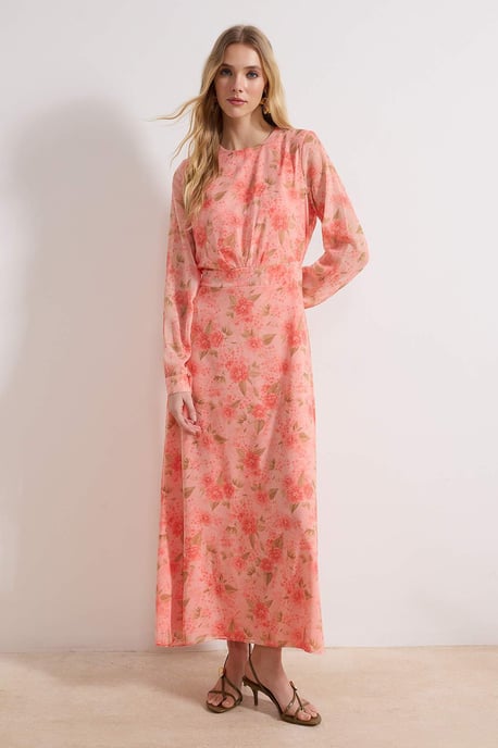 Langes, geblümtes Maxikleid für Damen, lässig/alltagstauglich, A-Linie, Hijab-Stil - Image 1