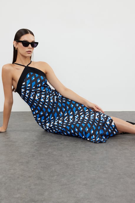Maxikleid mit geometrischem Muster, Spaghettiträgern, Abend-/Alltagskleid, normale Passform - Image 4