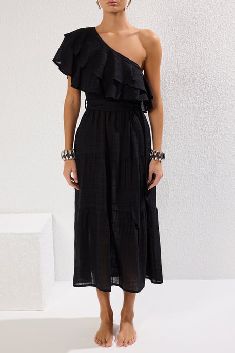 Schwarzes, schlichtes Maxikleid mit Spaghettiträgern für Damen, figurbetont, ideal für den Strand. - Image 2