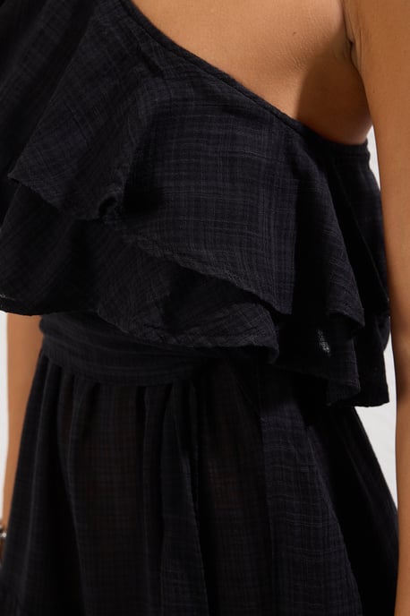 Schwarzes, schlichtes Maxikleid mit Spaghettiträgern für Damen, figurbetont, ideal für den Strand. - Image 3