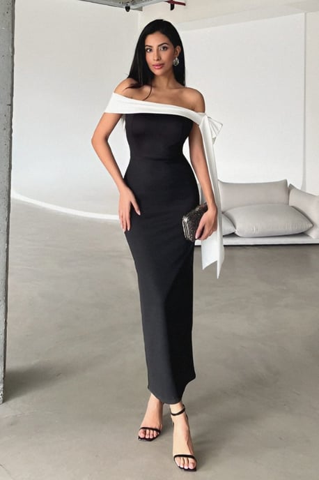 Schwarzes, tailliertes Maxikleid für Damen - Image 1