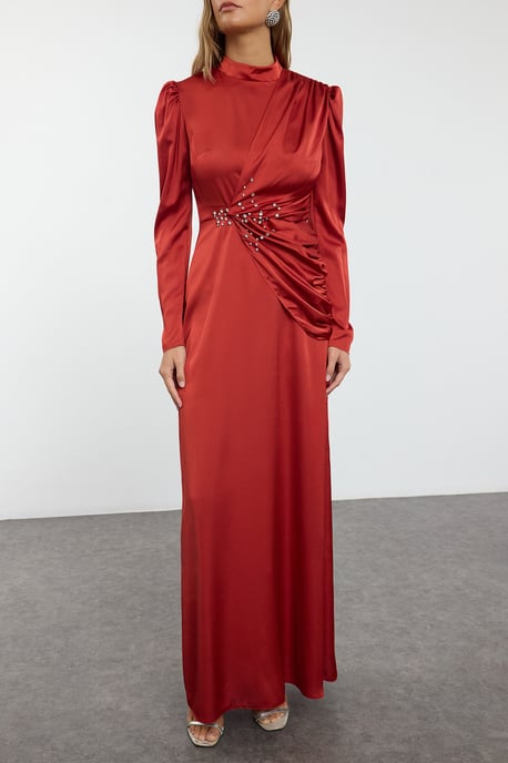 Langes, gerades, elegantes, tailliertes Abendkleid mit Hijab für Damen - Image 2