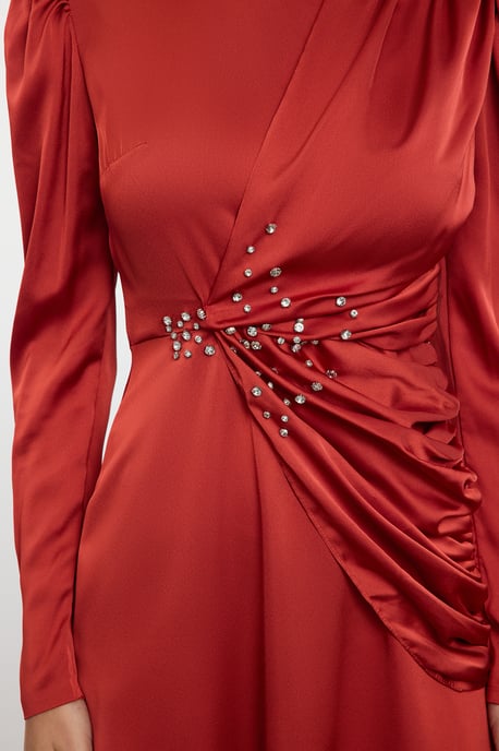 Langes, gerades, elegantes, tailliertes Abendkleid mit Hijab für Damen - Image 3