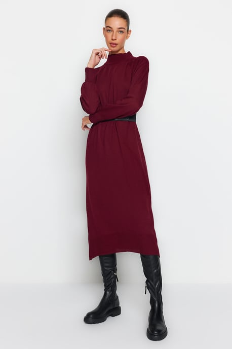 Lila Unifarbene lange lässige, normale Passform, modisches Kleid für Damen - Image 2