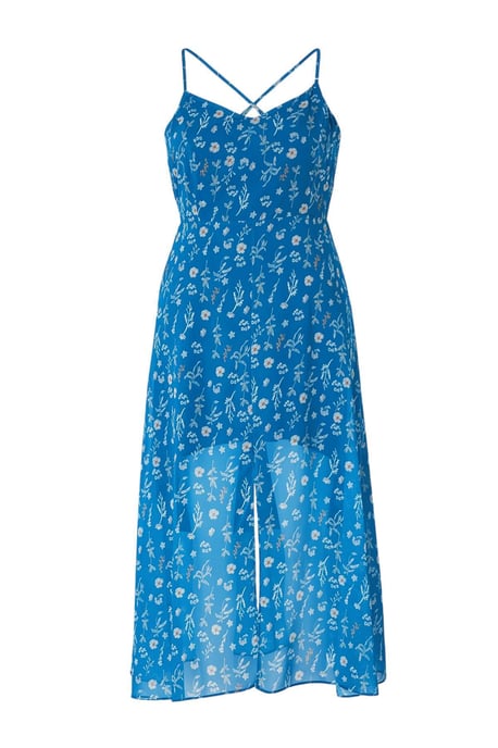 Curve Damen Maxikleid in Blau mit Blumenmuster, ärmellos, A-Linie, Partykleid in Übergröße - Image 1
