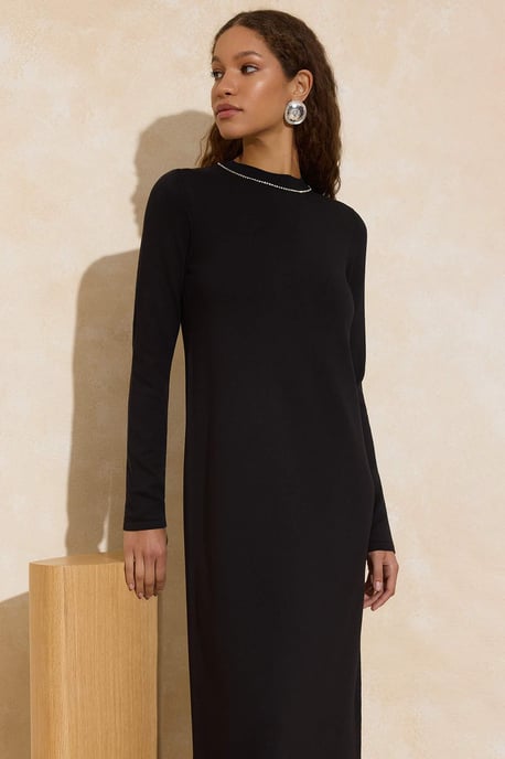 Turkishsouq Langes flaches Maxikleid im A‑Linien‑Hijab‑Stil, leger - Schwarz - Image 4