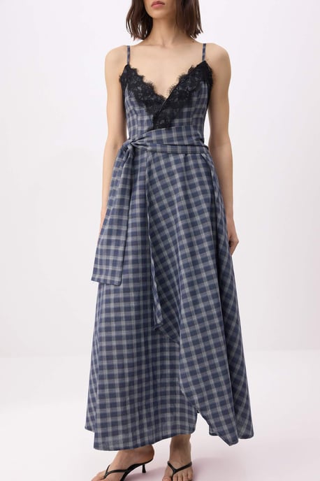 Damen-Midikleid in Marineblau mit Karomuster / kariert, ärmellos - Image 2