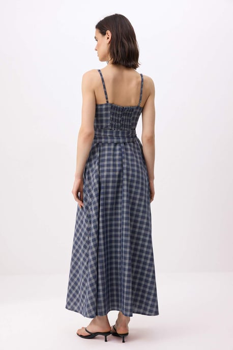 Damen-Midikleid in Marineblau mit Karomuster / kariert, ärmellos - Image 3
