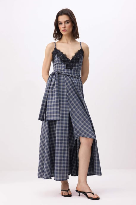 Damen-Midikleid in Marineblau mit Karomuster / kariert, ärmellos - Image 4