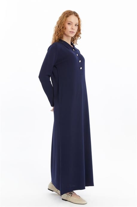 Damen Hemd Kragen Detailed Halbplacket Thin Seasonal Cold Yarn Strickwaren Kleid Marineblau - Image 2