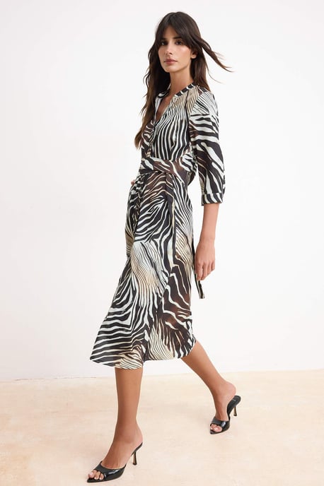 Turkishsouq Maxikleid mit Tiermotiv und Truvakar-Ärmeln, Day-/Night-Shift - Schwarz - Image 4