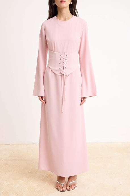 Rosa, flaches, langes, schickes/abendliches A-Linien-Kleid für Damen - Image 2