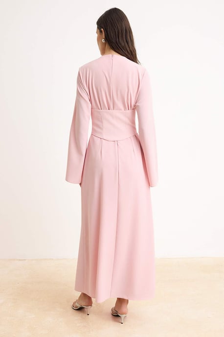 Rosa, flaches, langes, schickes/abendliches A-Linien-Kleid für Damen - Image 3