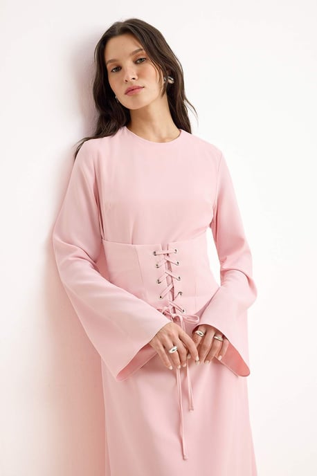 Rosa, flaches, langes, schickes/abendliches A-Linien-Kleid für Damen - Image 4