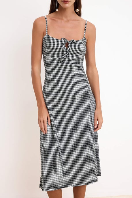 Kariertes ärmelloses A-Linien-Midikleid für Damen - Image 2