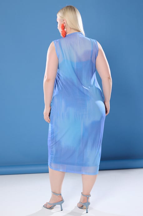 Curve Damen Sehr farbenfrohes, ärmelloses Midikleid mit Blumenmuster in Übergröße, lässig/alltagstauglich, figurbetont. - Image 3