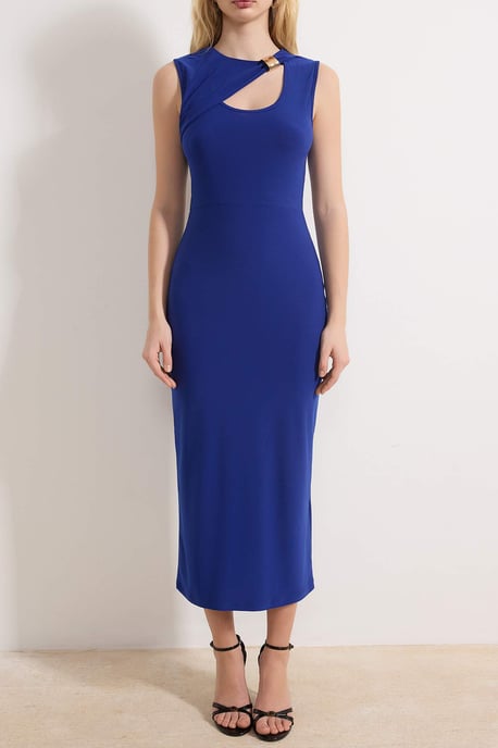 Damen marineblaues flaches ärmelloses Midi-Kleid für Tag und Nacht - Image 2