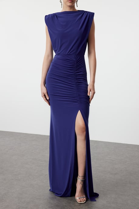 Damen Blau Unifarben Maxi Langes Abschlussball-/Abendkleid, figurbetont - Image 2