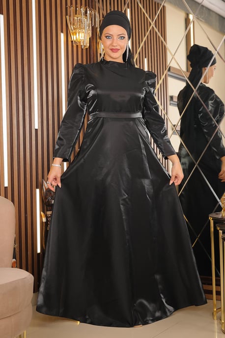 Schulter Falten Übergroße Größe Abendkleid Schwarz - Image 3