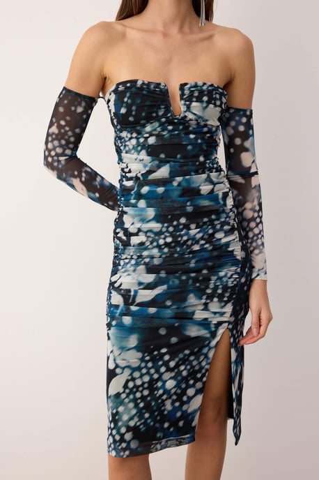 Sehr farbenfrohes, abstraktes, mittellanges Cocktailkleid für Damen - Image 2