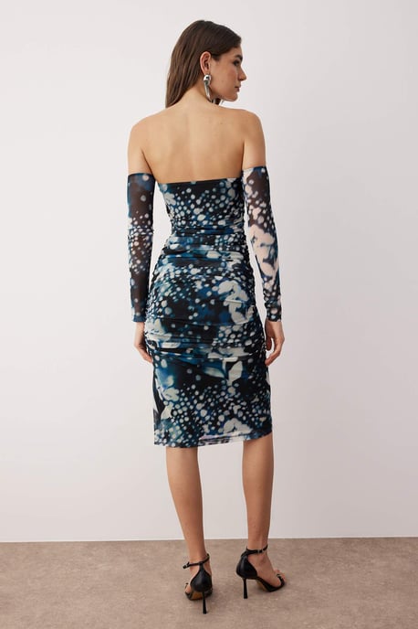 Sehr farbenfrohes, abstraktes, mittellanges Cocktailkleid für Damen - Image 3