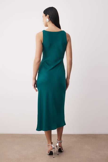 Grünes, gerades, ärmelloses, schickes/abendliches Midikleid für Damen - Image 3