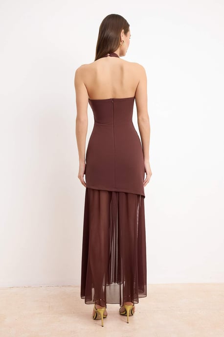 Braunes, flaches, ärmelloses Maxikleid für Damen, ideal für Abschlussfeiern, Abiball und Abendveranstaltungen - Image 3