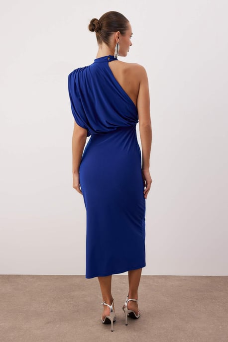 Damen-Maxikleid in Marineblau, gerader Schnitt, ärmellos, A-Linie, für festliche Anlässe - Image 3