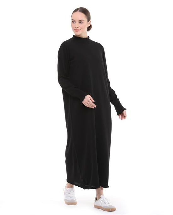 Damen Rüschen Detailed Lang Strick Kleid - Image 2
