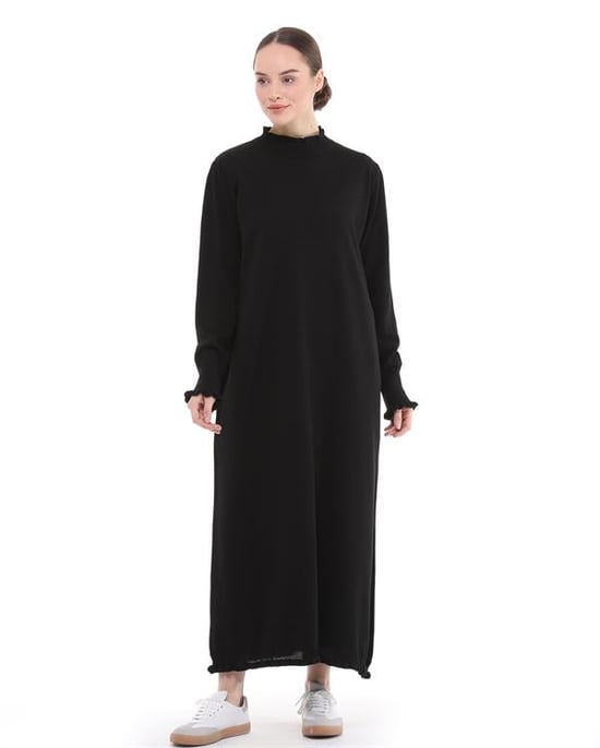 Damen Rüschen Detailed Lang Strick Kleid - Image 3