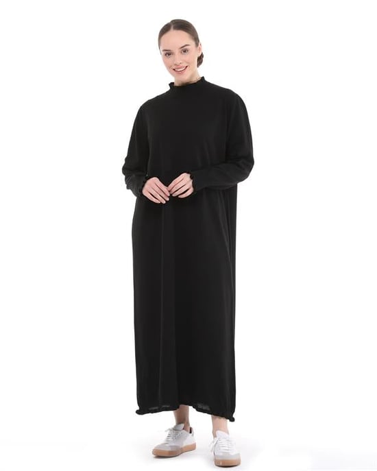 Damen Rüschen Detailed Lang Strick Kleid - Image 4