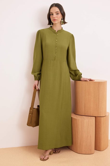 Grünes, flaches Maxikleid in A-Linie mit Hijab-Stil für Damen - Image 1