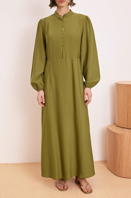 Grünes, flaches Maxikleid in A-Linie mit Hijab-Stil für Damen - Image 2