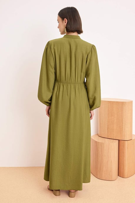 Grünes, flaches Maxikleid in A-Linie mit Hijab-Stil für Damen - Image 3