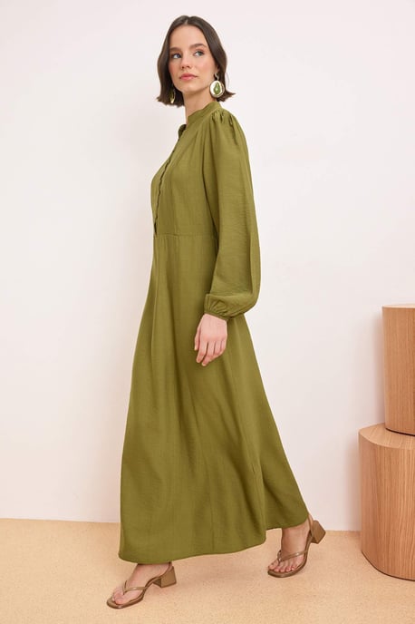 Grünes, flaches Maxikleid in A-Linie mit Hijab-Stil für Damen - Image 4