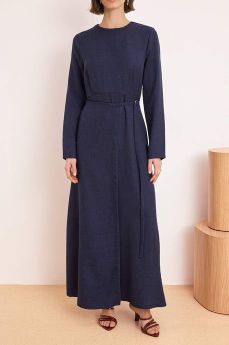 Marineblaues, flaches, langes Skater-Hijab-Kleid für Damen - Image 2