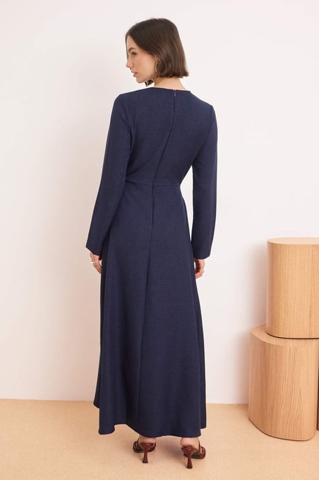 Marineblaues, flaches, langes Skater-Hijab-Kleid für Damen - Image 3